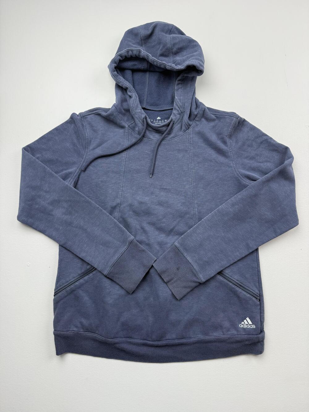 Adidas Hoodie Sweatshirt Womens Large Blue Fleece Pullover Zip Pockets Logo